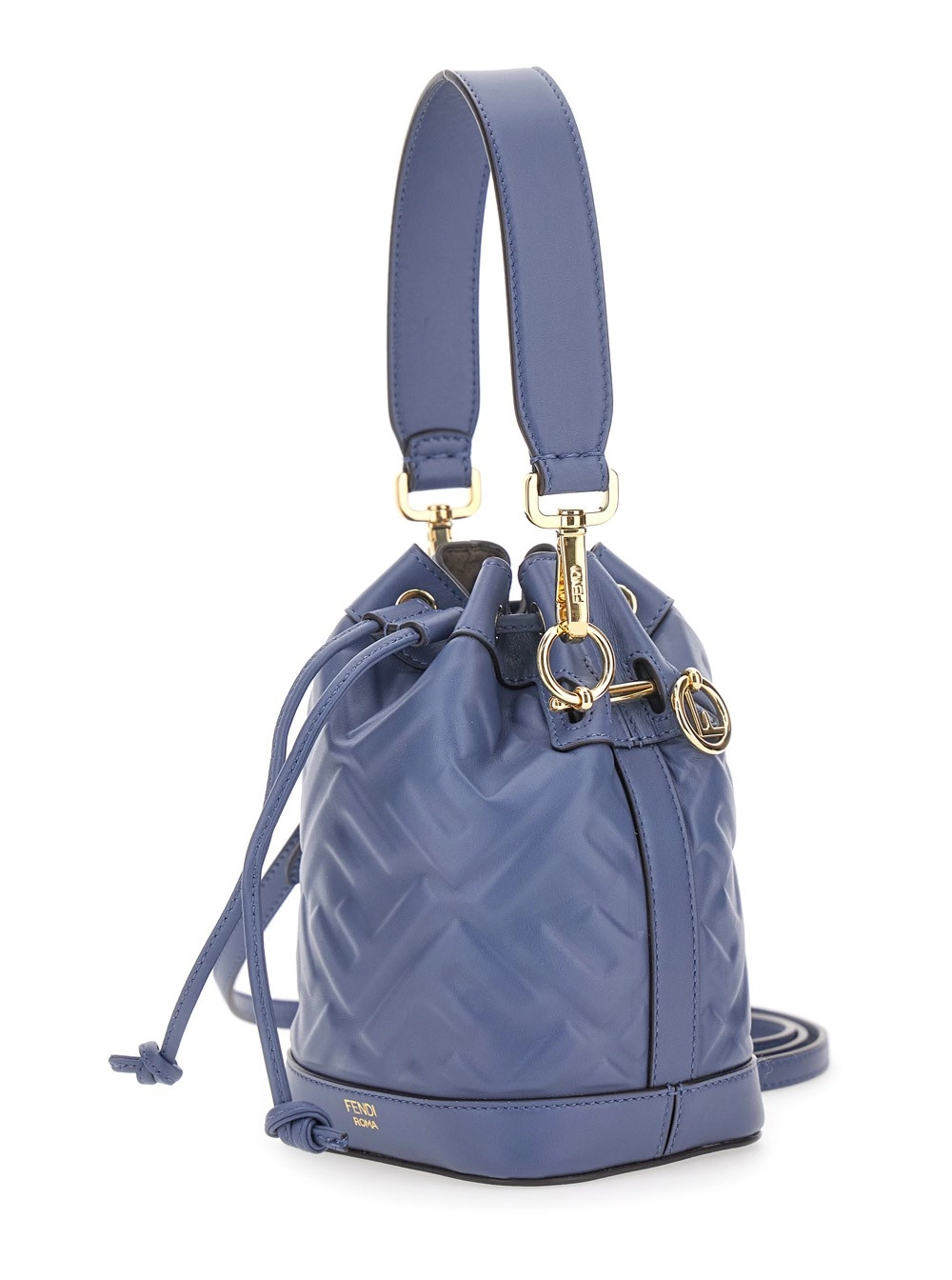 Fendi Borsa a Mano 'Mon Tresor' Mini con Tracolla Regolabile e Removibile e Motifo FF Impresso All-Over in Pelle Blu Donna, view 2