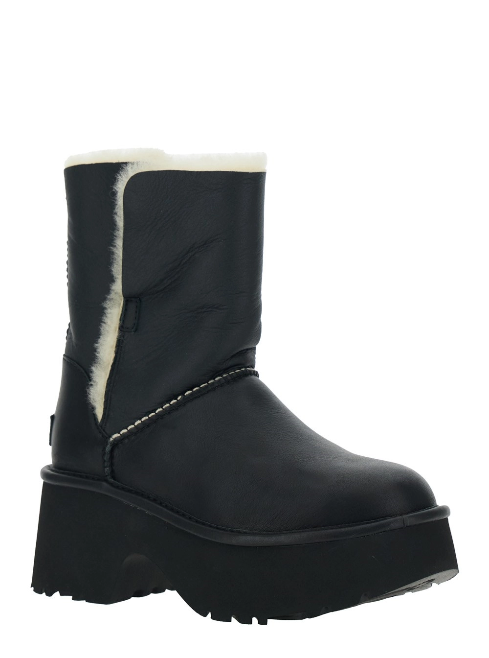 UGG Stivaletti 'Esmee' con Dettagli in Pelliccia e Plateau in Pelle Neri Donna, view 2