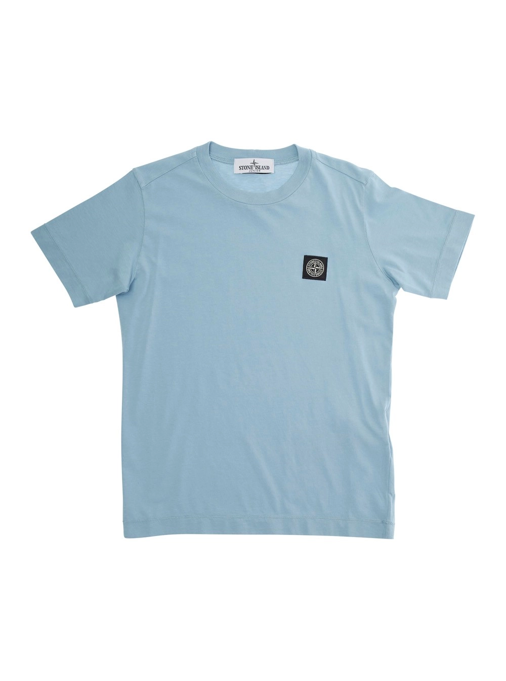 Stone island kids T-Shirt con Scollo Rotondo e Patch Logo sul Fronte in Cotone Azzurra Bambino