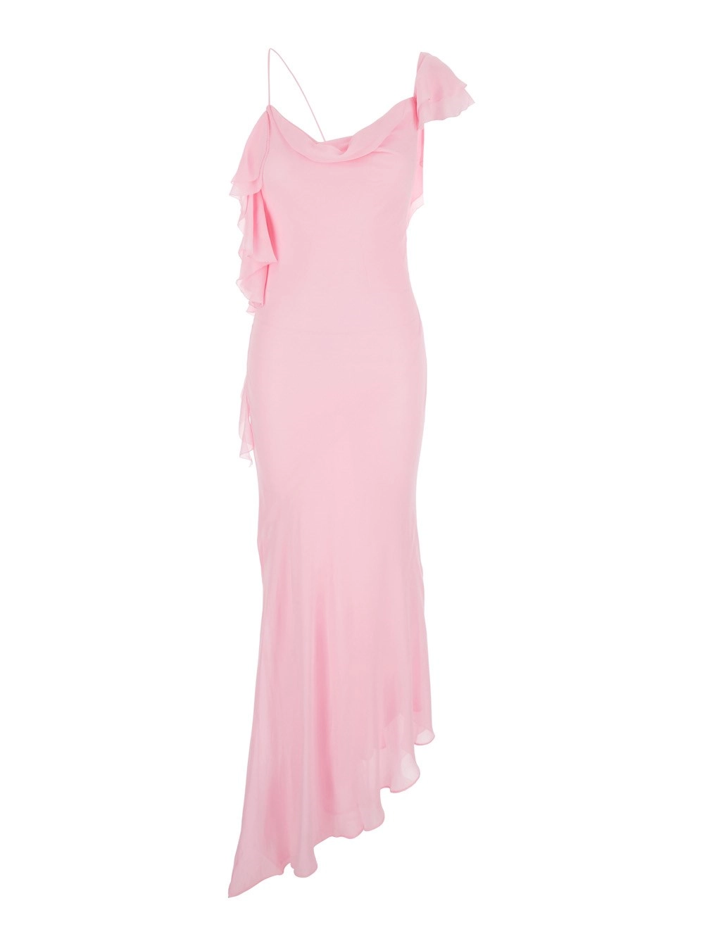 self-portrait Abito Lungo Rosa con Volant in Georgette Donna