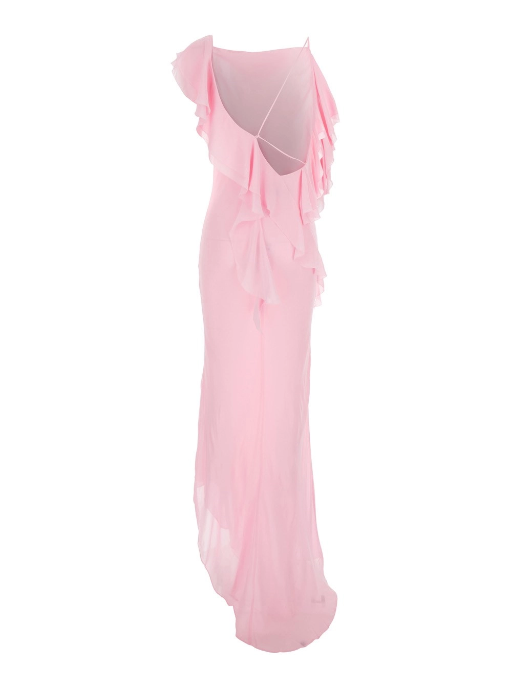 self-portrait Abito Lungo Rosa con Volant in Georgette Donna, view 2