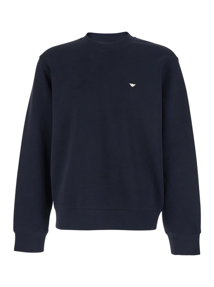 Emporio Armani Felpa Girocollo con Ricamo Logo sul Fronte in Misto Cotone Blu Uomo