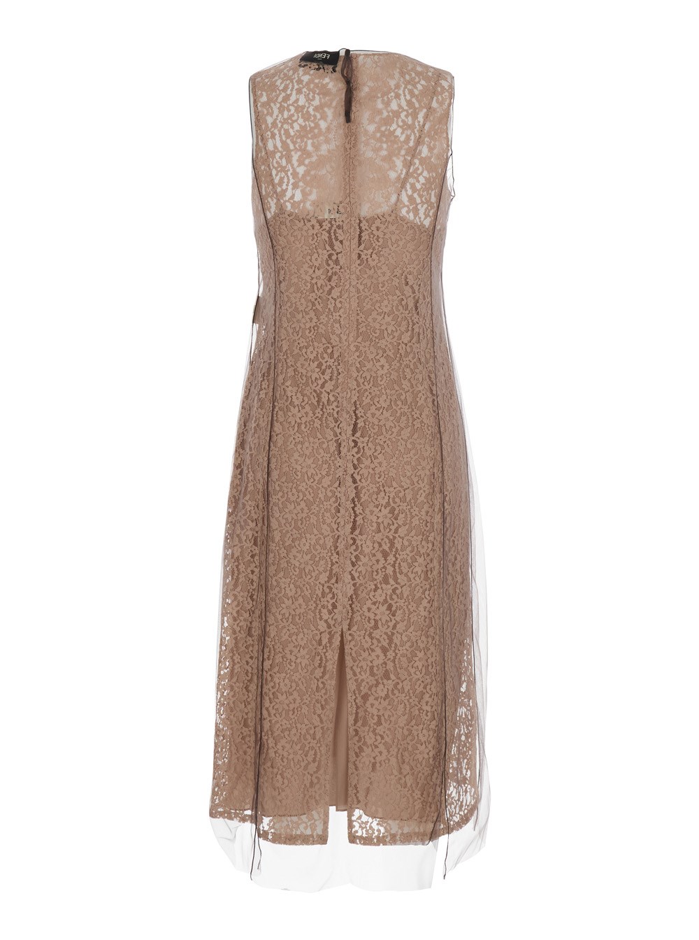 Fendi Abito Girocollo Smanicato con Ricamo Floreale in Pizzo Beige Donna, view 2