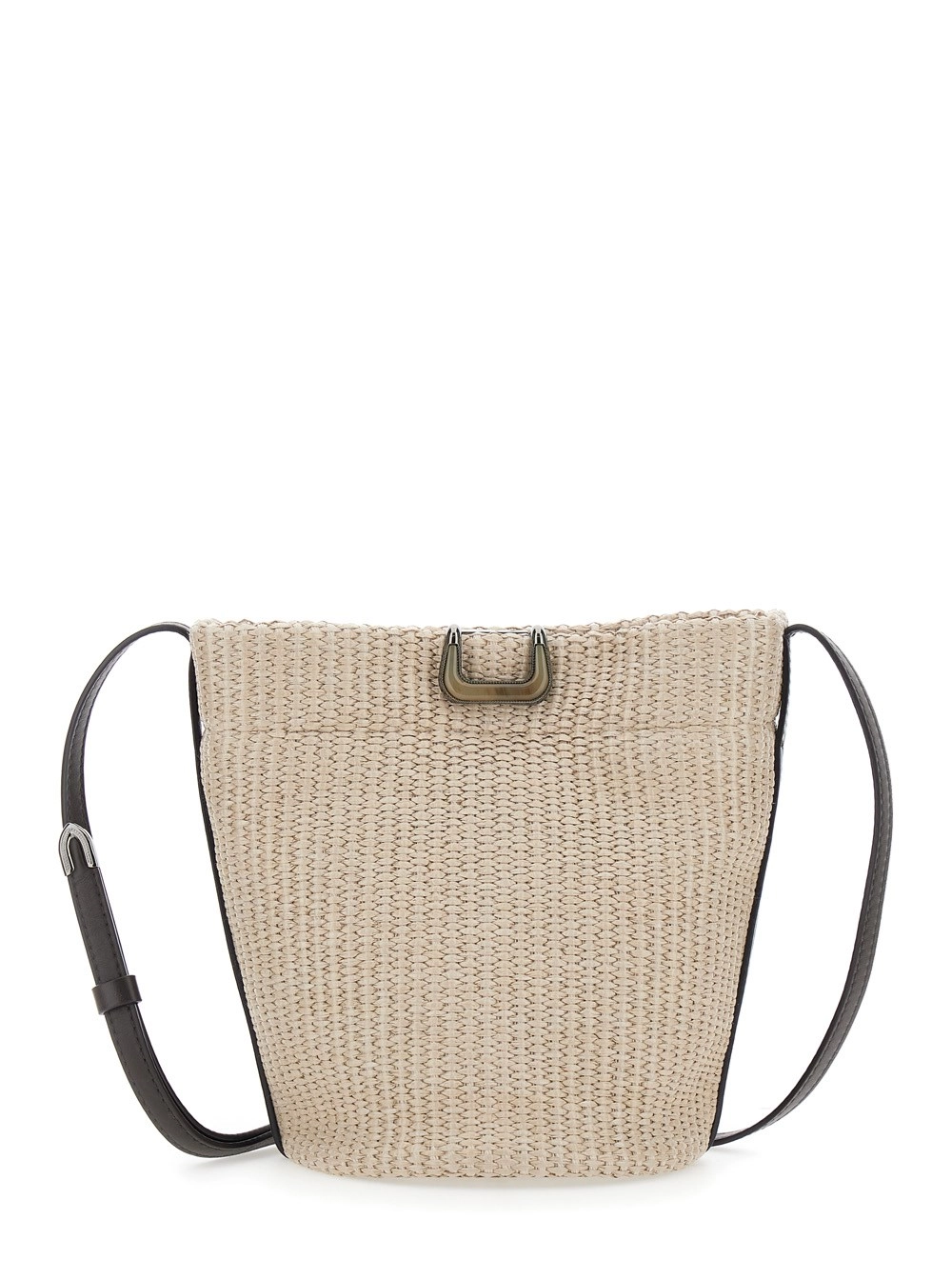 Brunello Cucinelli Borsa a spalla con Placca sul fronte in Rafia Beige Donna