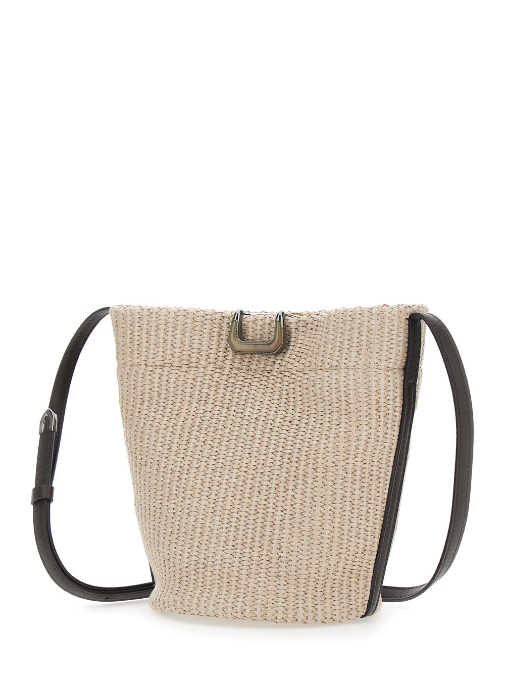 Brunello Cucinelli Borsa a spalla con Placca sul fronte in Rafia Beige Donna, view 2