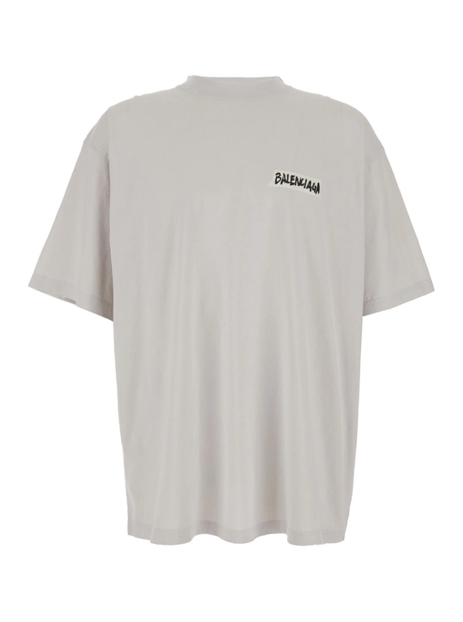 Balenciaga T-shirt con logo sul fronte e retro in cotone bianca uomo