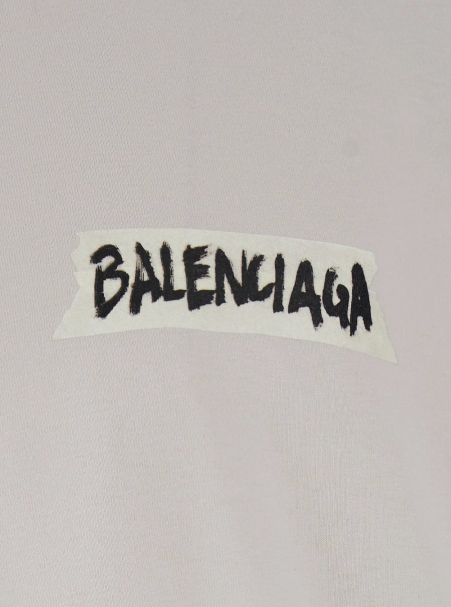 Balenciaga T-shirt con logo sul fronte e retro in cotone bianca uomo, view 3