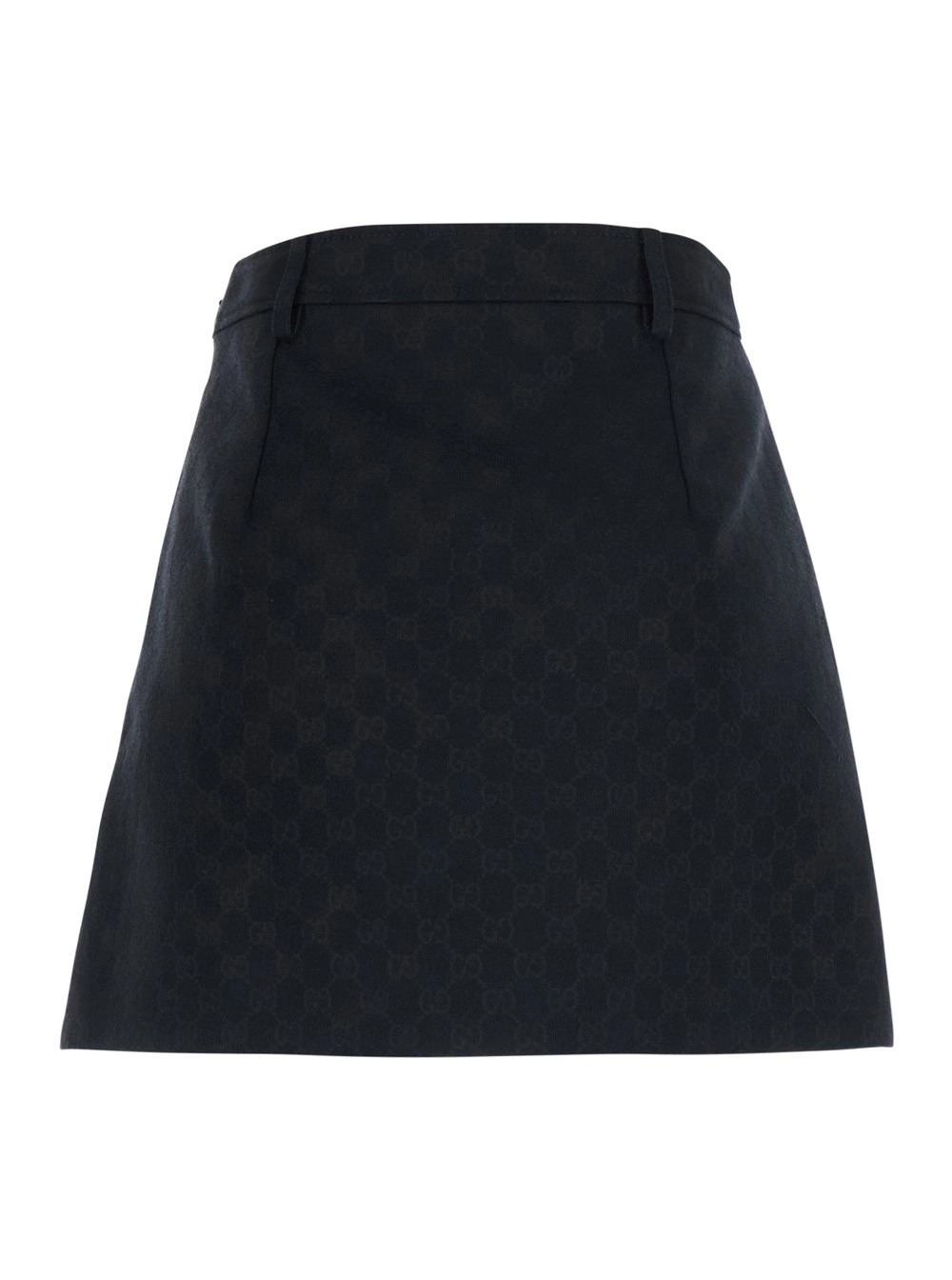 Gucci Minigonna con chiusura con zip nascosta in misto cotone GG nera donna, view 2
