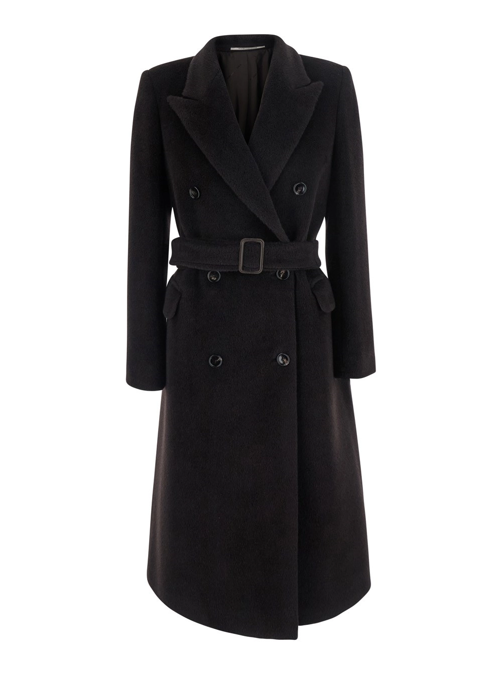 Tagliatore Cappotto doppiopetto 'Jole' con revers a lancia e cintura in vita in lana marrone donna