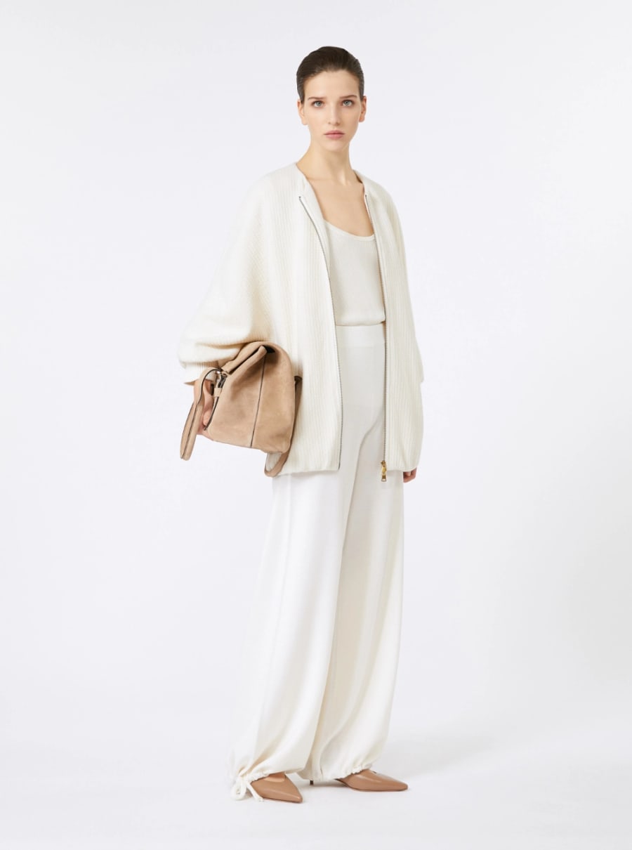 Max Mara Pantalone 'Nigeria' con Vita Elasticizzata e Gamba Ampia in Lana Bianco Donna, view 4