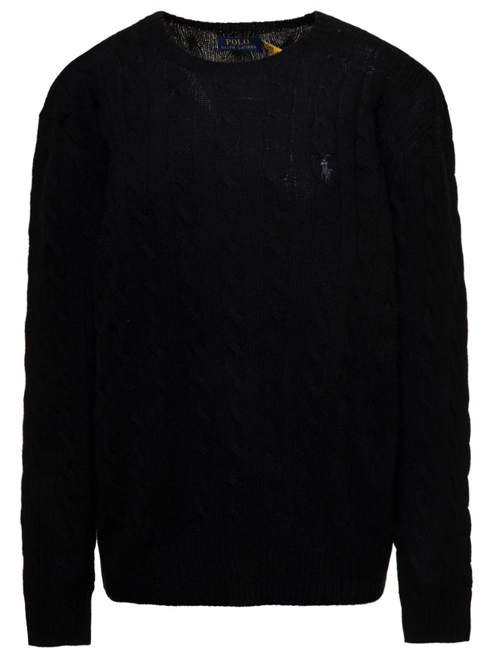 Polo Ralph Lauren Maglione con Design Intrecciato e Logo sul Fronte in Lana e Cashmere Nero Uomo