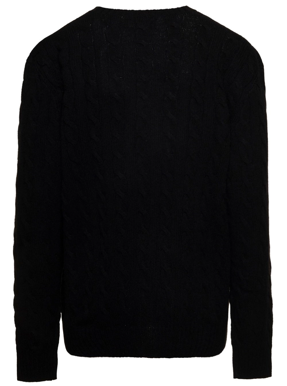 Polo Ralph Lauren Maglione con Design Intrecciato e Logo sul Fronte in Lana e Cashmere Nero Uomo, view 2