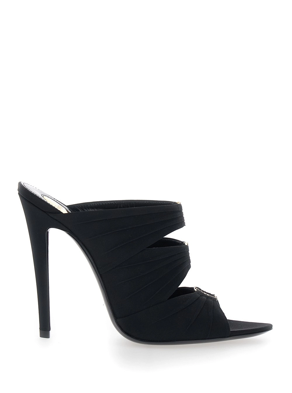 Saint Laurent Sandali con Tacco 'EMILIE' con Placca Cassandre sul Fronte in Pelle Neri Donna