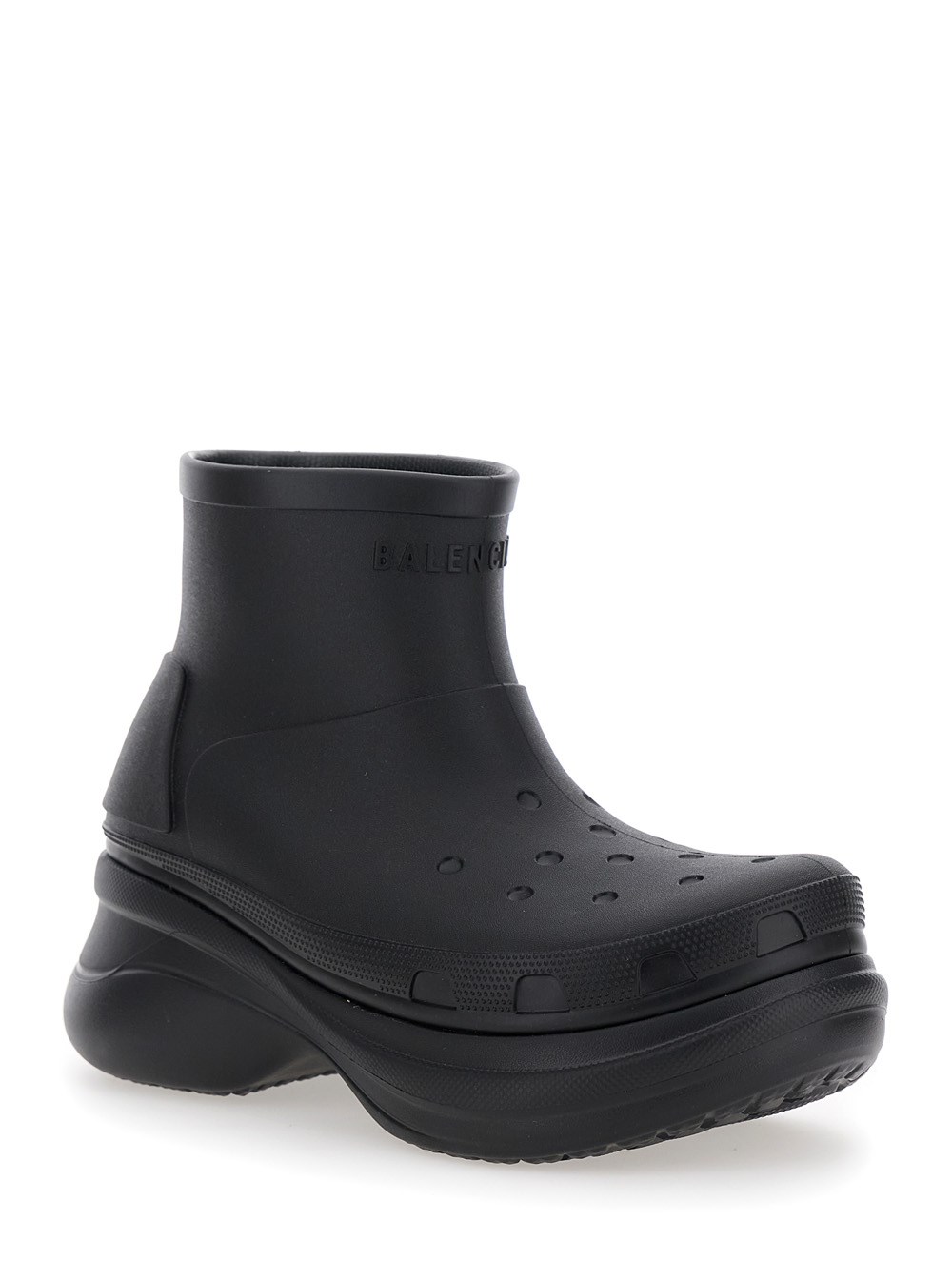 Balenciaga Stivaletti 'Crocs' con Logo Goffrato sul Fronte in Tessuto Tecnico Neri Uomo, view 2