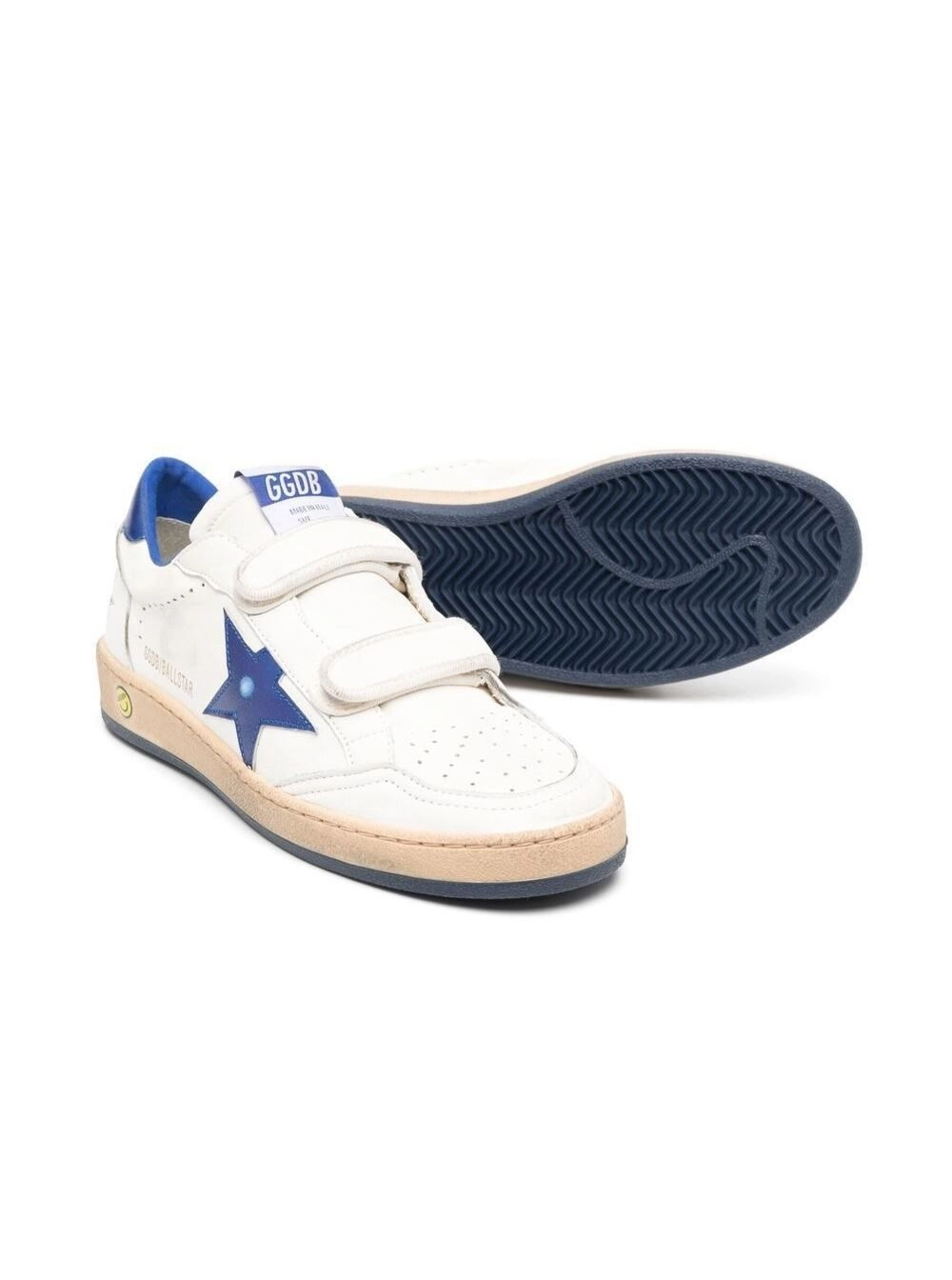 Golden goose kids Sneaker 'Ballstar' con Patch Stella in Pelle Bianca e Blu Bambino, view 2