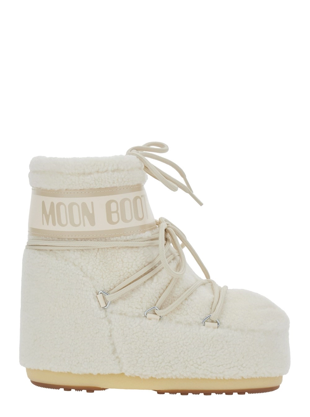 Moon boot Stivaletti da Neve 'Icon Low' con Maxi Stampa Logo sul Lato in Pile bianchi Donna