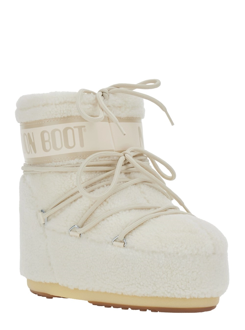 Moon boot Stivaletti da Neve 'Icon Low' con Maxi Stampa Logo sul Lato in Pile bianchi Donna, view 2