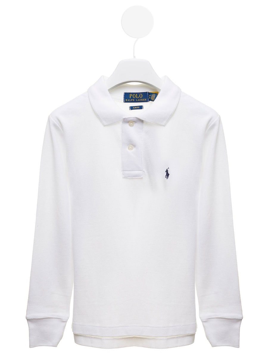 Polo ralph lauren kids Polo Bianca a Manica Lunga in Piquet Polo Ralph Lauren Kids