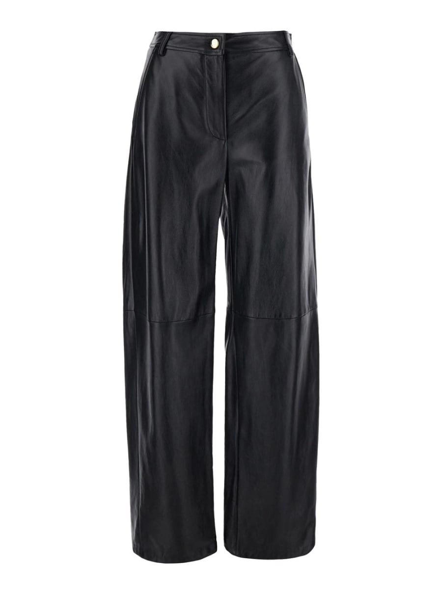 Max Mara Studio Pantaloni 'Legno' con Chiusura con Bottone e Zip sul Fronte in Pelle Neri Donna