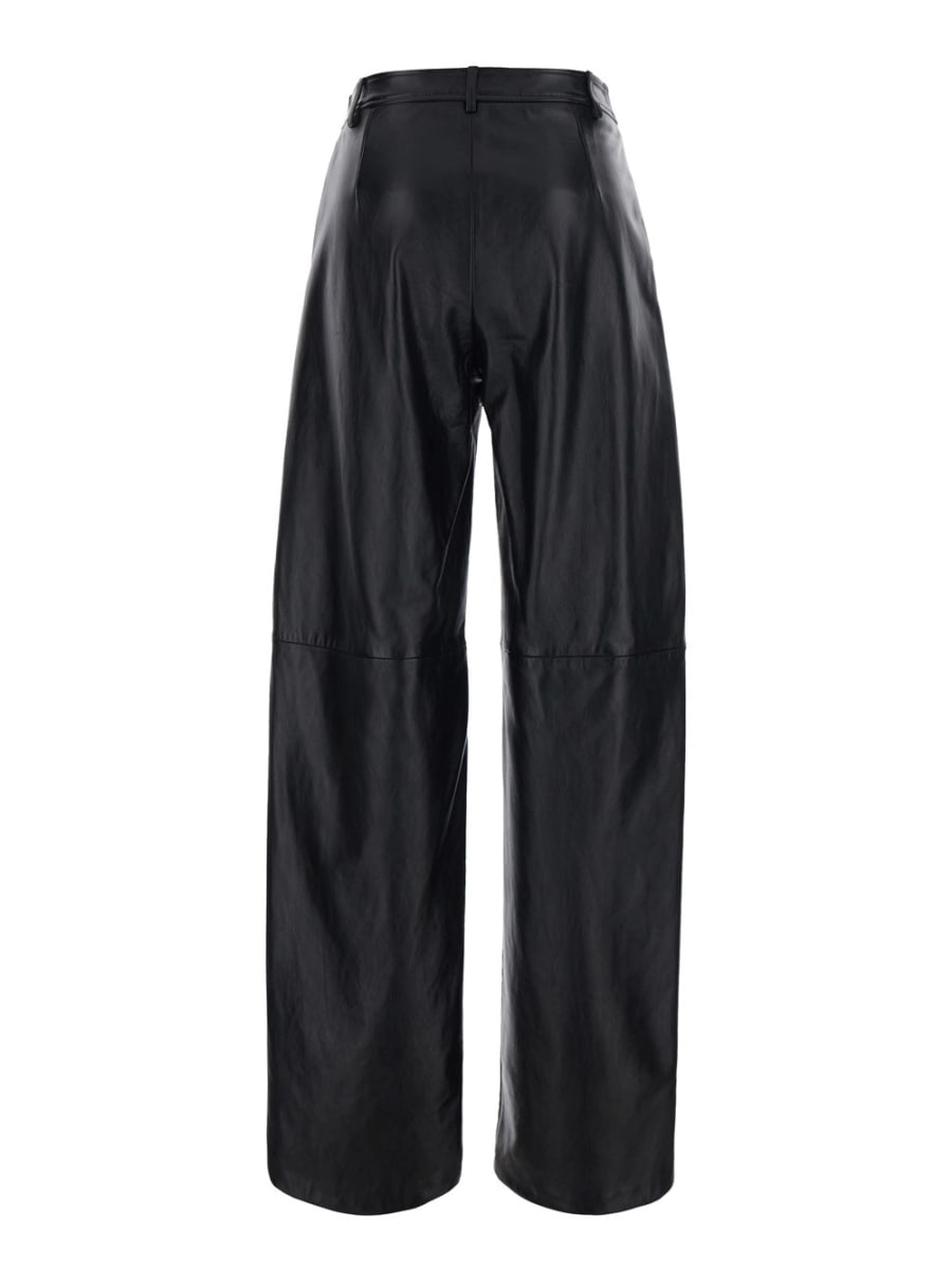 Max Mara Studio Pantaloni 'Legno' con Chiusura con Bottone e Zip sul Fronte in Pelle Neri Donna, view 2