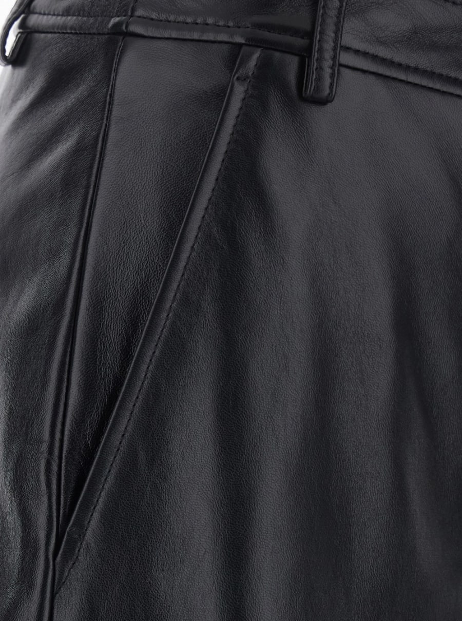 Max Mara Studio Pantaloni 'Legno' con Chiusura con Bottone e Zip sul Fronte in Pelle Neri Donna, view 3
