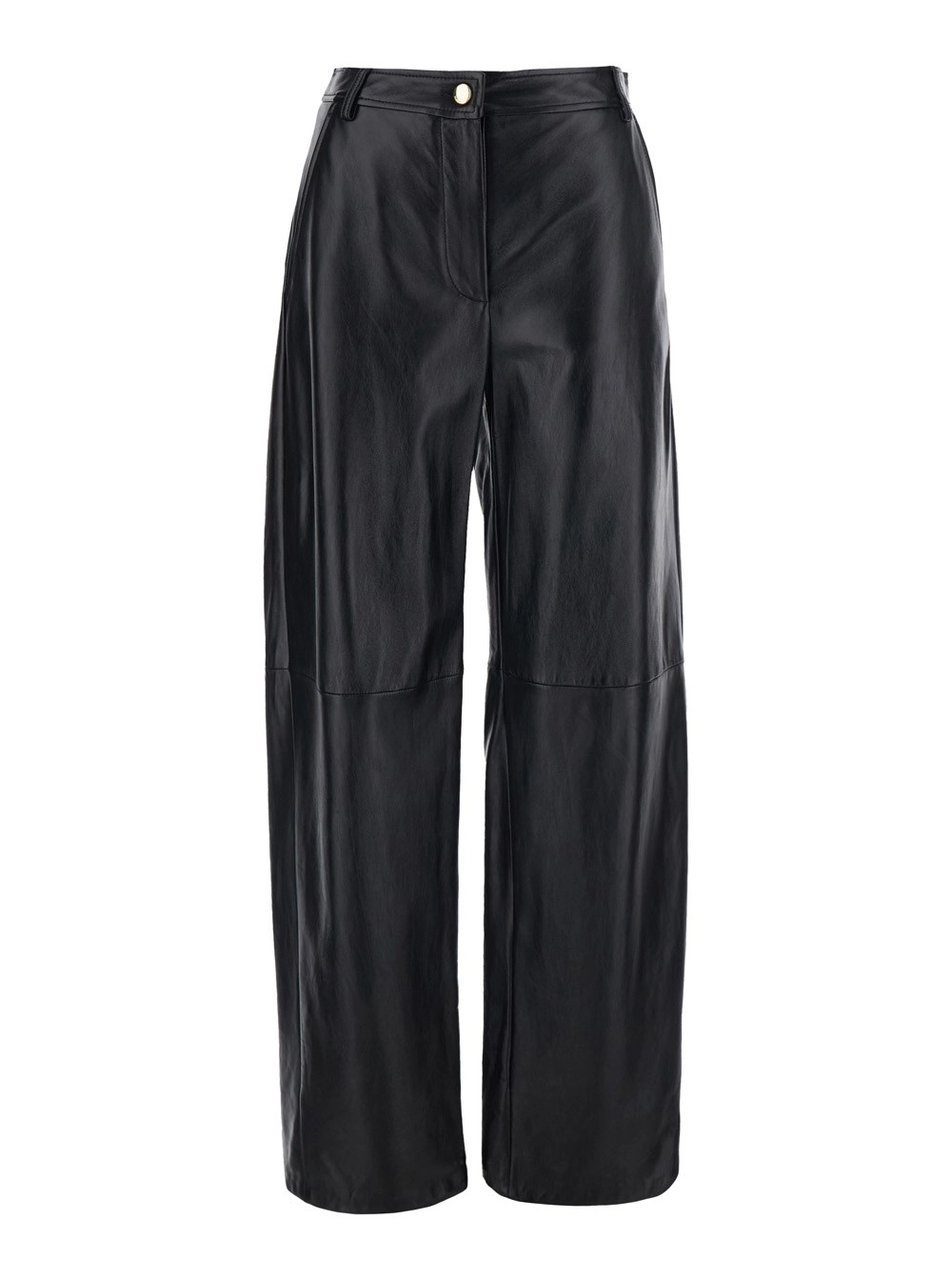 Max Mara Studio Pantaloni 'Legno' con Chiusura con Bottone e Zip sul Fronte in Pelle Neri Donna