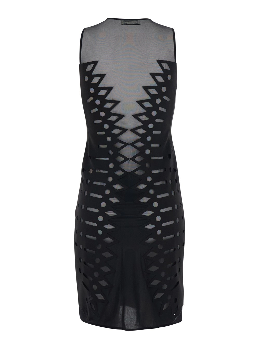 Blumarine Abito Smanicato con Scollo Rotondo e RIcamo All-Over in Tessuto Tecnico Nero Donna, view 2