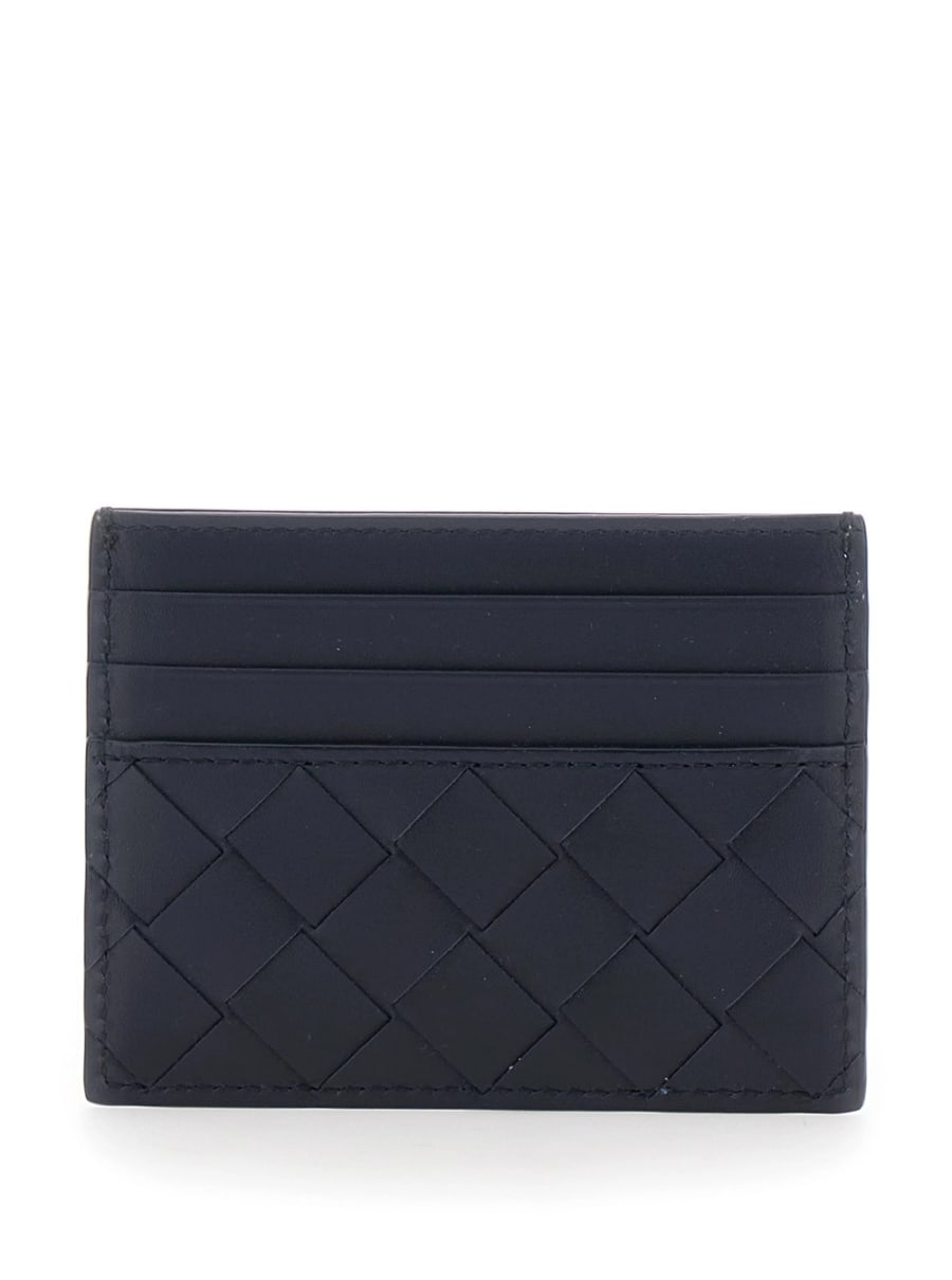 Bottega Veneta Portacarte con Motivo Intrecciato in Pelle Blu Uomo