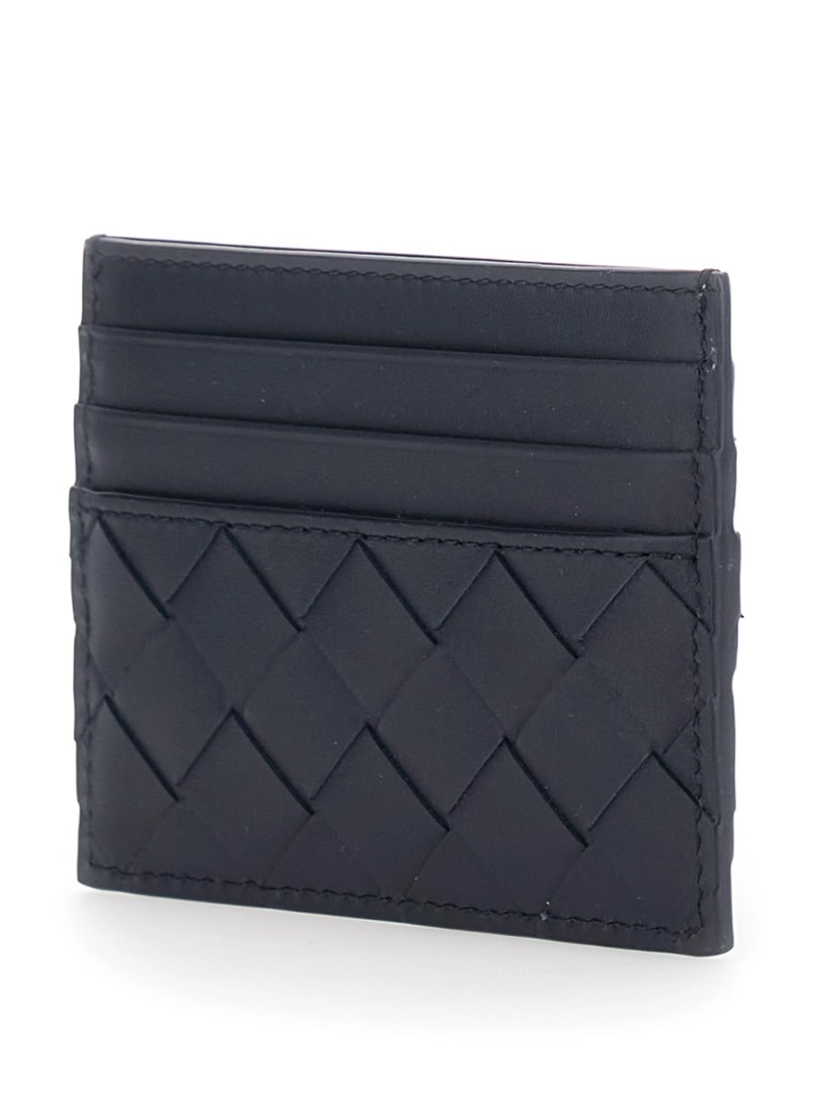 Bottega Veneta Portacarte con Motivo Intrecciato in Pelle Blu Uomo, view 2
