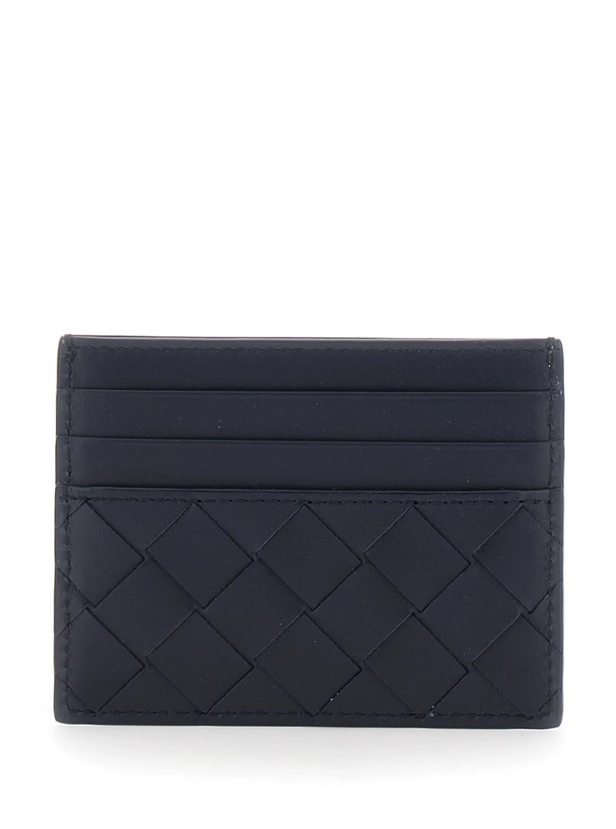 Bottega Veneta Portacarte con Motivo Intrecciato in Pelle Blu Uomo, view 3