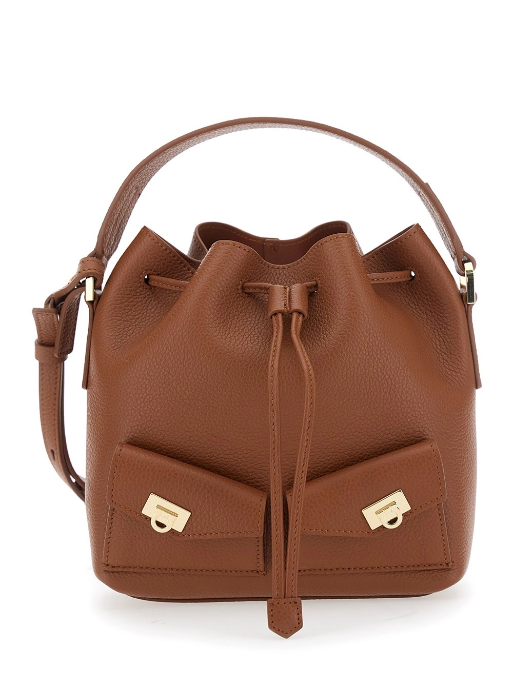 Ferragamo Borsa a Tracolla con Tracolla Regolabile e Removibile e Un Manico Superiore Piatto in Pelle Martellata Marrone Donna