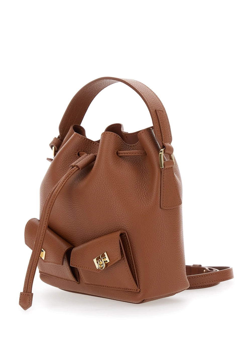 Ferragamo Borsa a Tracolla con Tracolla Regolabile e Removibile e Un Manico Superiore Piatto in Pelle Martellata Marrone Donna, view 2