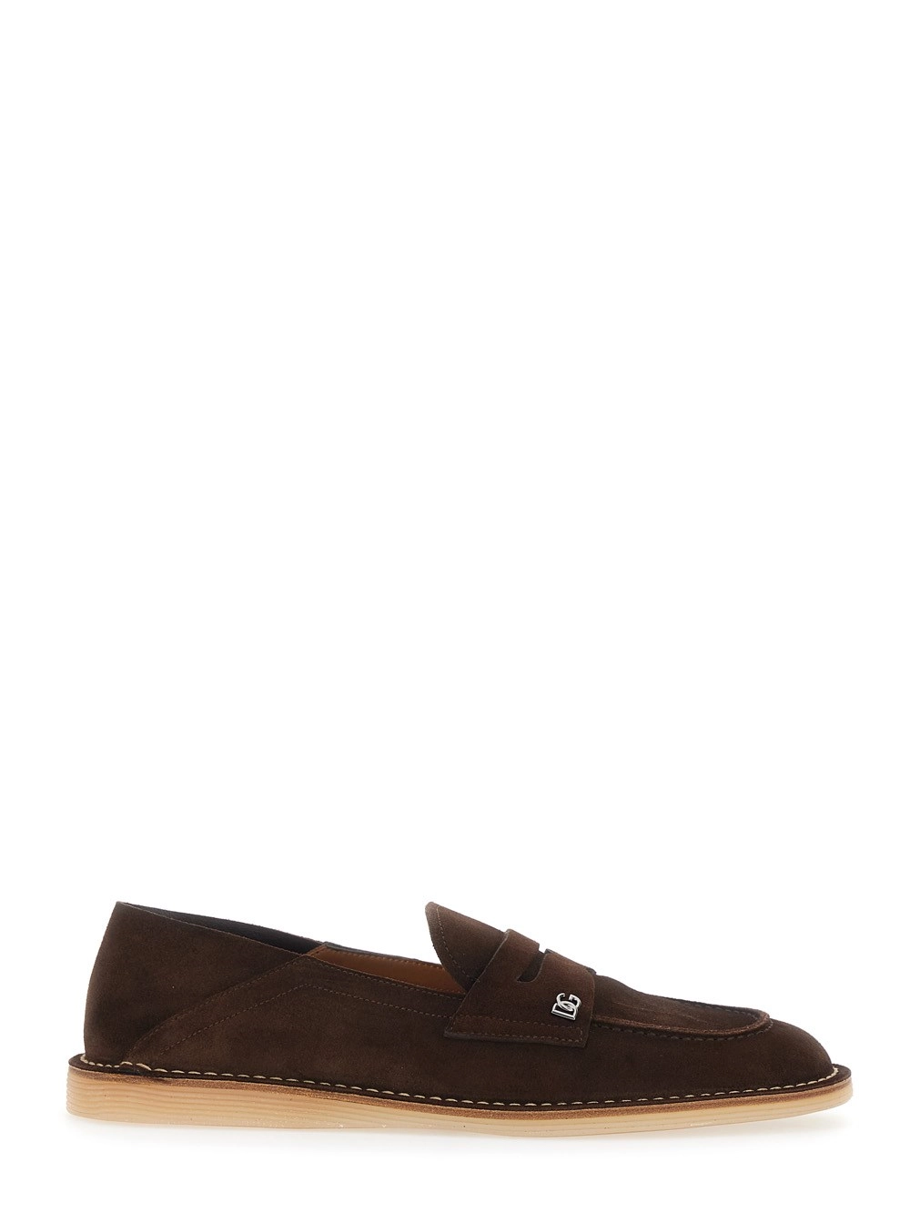 Dolce & Gabbana Mocassini 'Florio' con Dettaglio Logo DG sul Lato in Suede Marroni Uomo