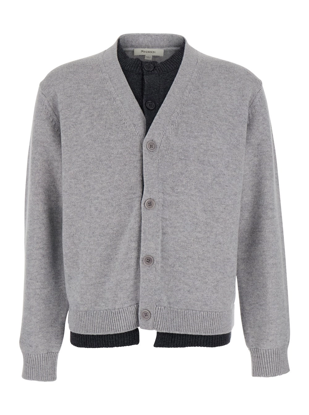 JW Anderson Cardigan con Design a Strati e Scollo a V in Tessuto Grigio Uomo