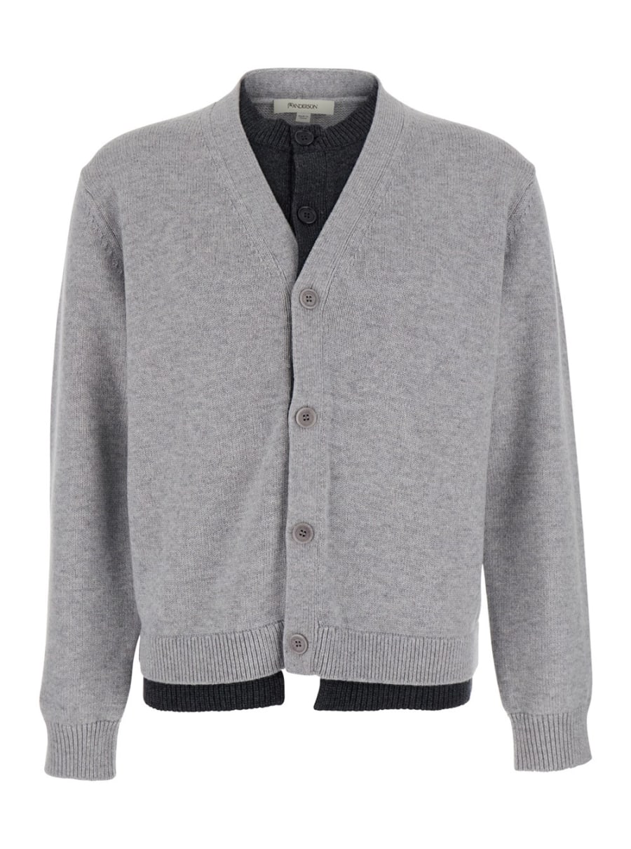 JW Anderson Cardigan con Design a Strati e Scollo a V in Tessuto Grigio Uomo