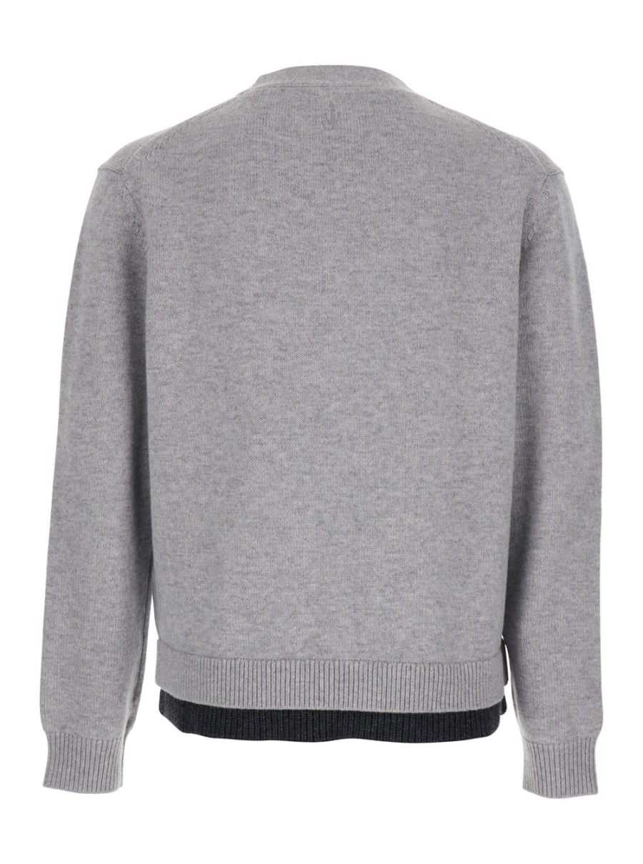 JW Anderson Cardigan con Design a Strati e Scollo a V in Tessuto Grigio Uomo, view 2