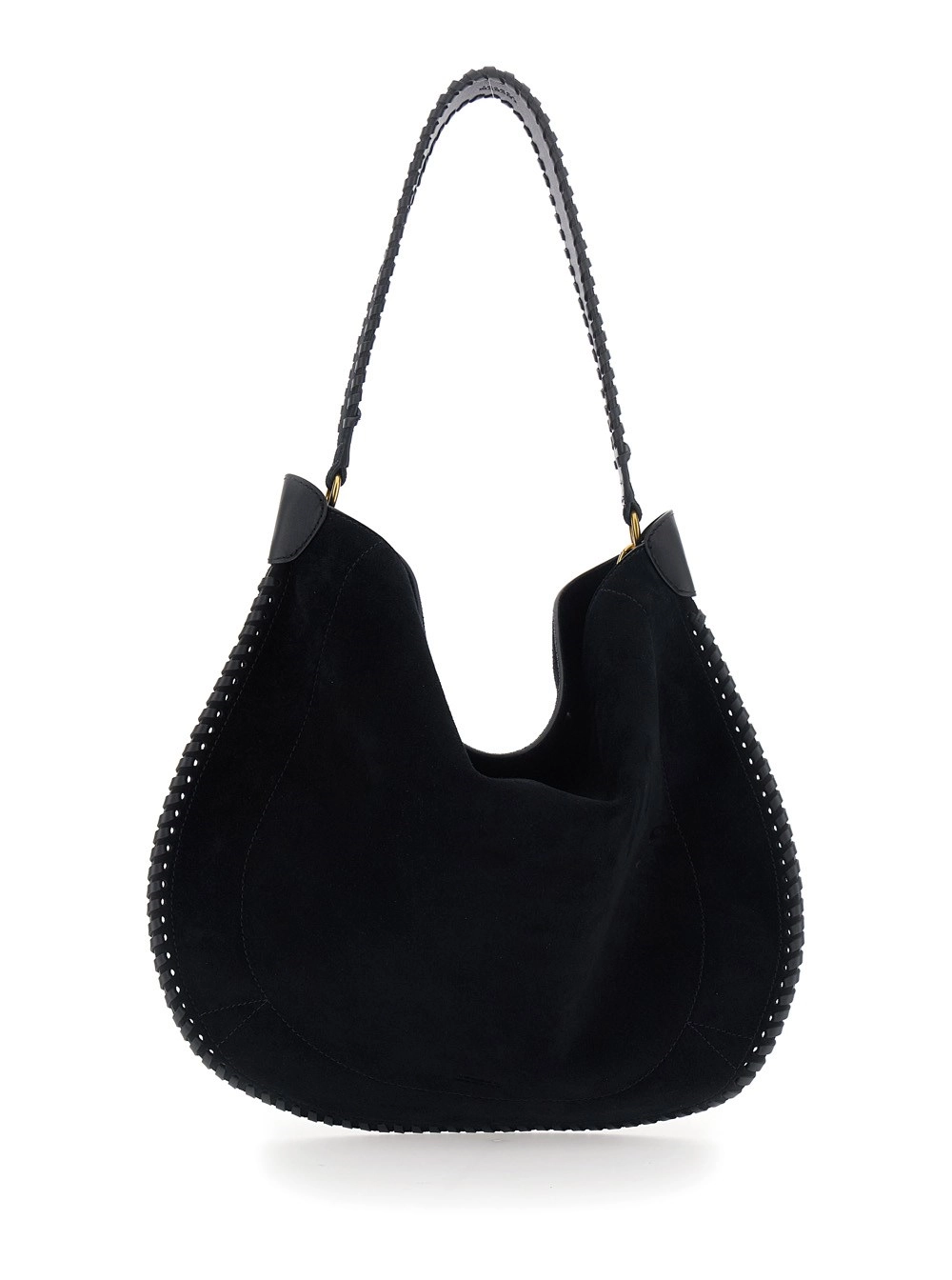 Isabel Marant Borsa a Spalla 'Oskan' con Tracolla Removibile e Logo Impresso sul Fronte in Pelle Scamosciata Nera Donna