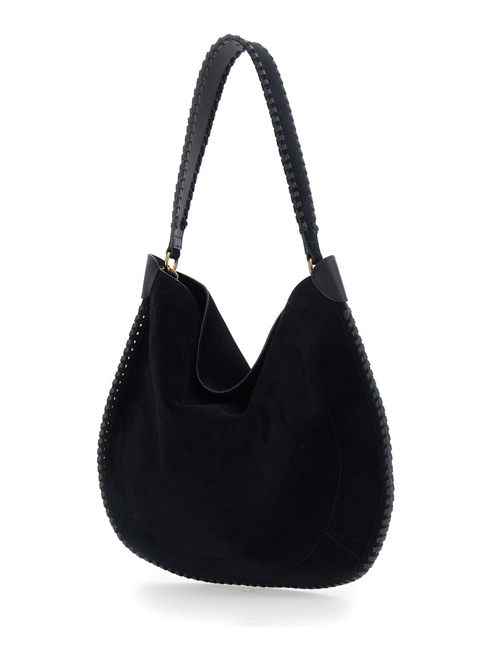 Isabel Marant Borsa a Spalla 'Oskan' con Tracolla Removibile e Logo Impresso sul Fronte in Pelle Scamosciata Nera Donna, view 2