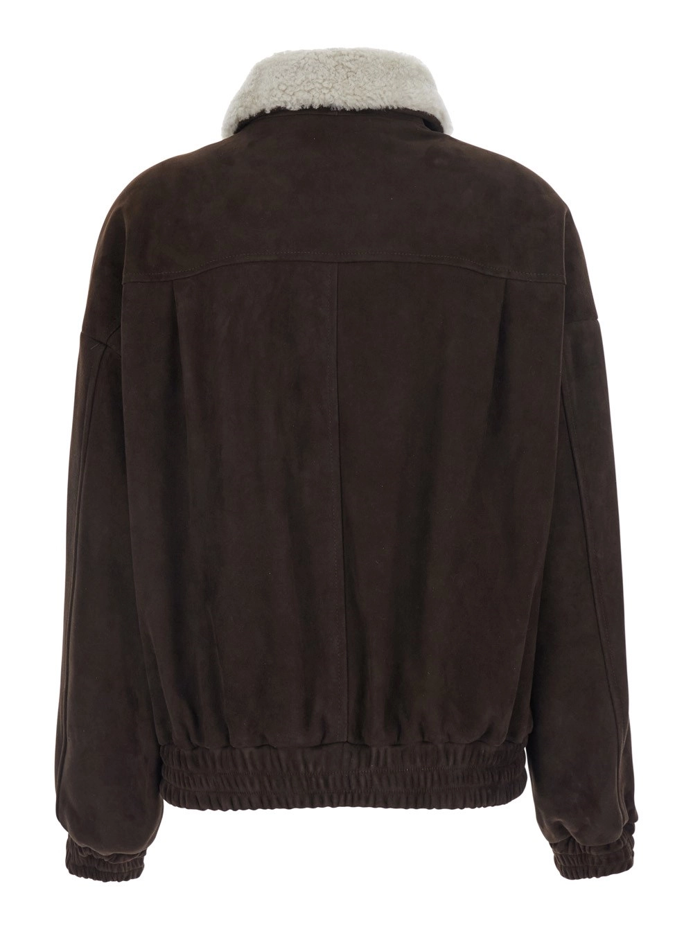 Semicouture Giubbotto Bomber 'Gloria' con Collo alto in Pelliccia con Cinturini in Pelle Scamosciata Marrone Donna, view 2