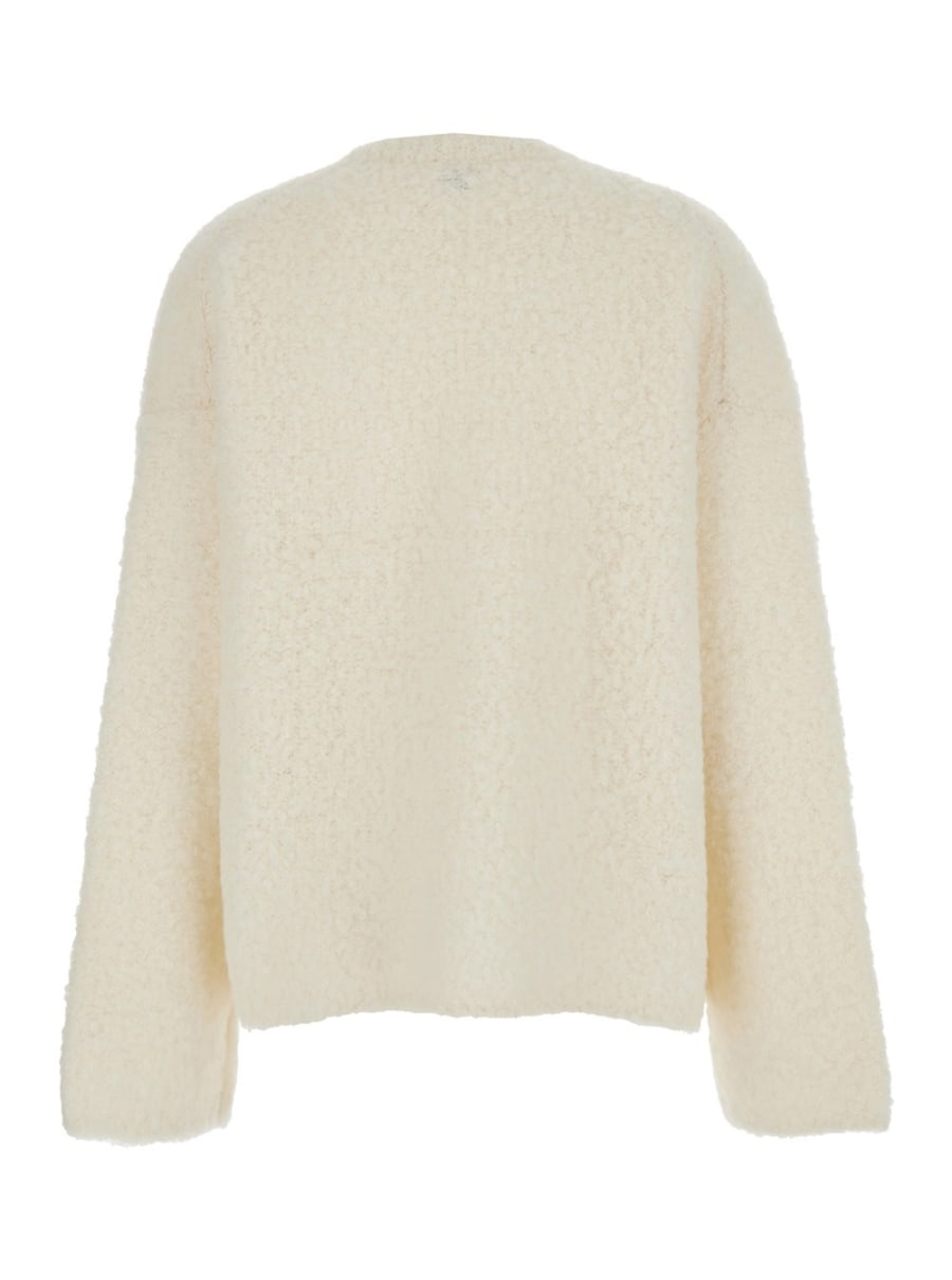 Toteme Maglione Girocollo con Maniche Lunghe Ampie e Rifiniture a Coste in Misto Lana Bianco Donna, view 2
