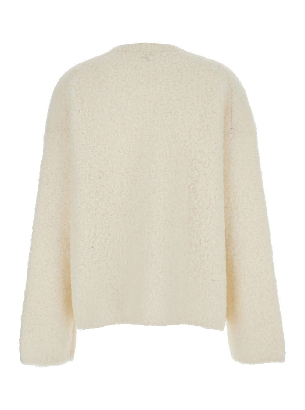 Toteme Maglione Girocollo con Maniche Lunghe Ampie e Rifiniture a Coste in Misto Lana Bianco Donna, view 2
