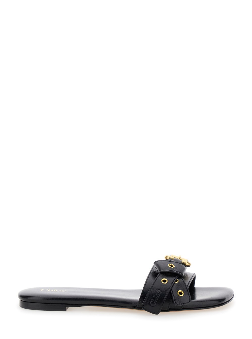 Chloé Sandali Slip-On 'Mae' con Logo Impresso sulla Soletta in Pelle Neri Donna