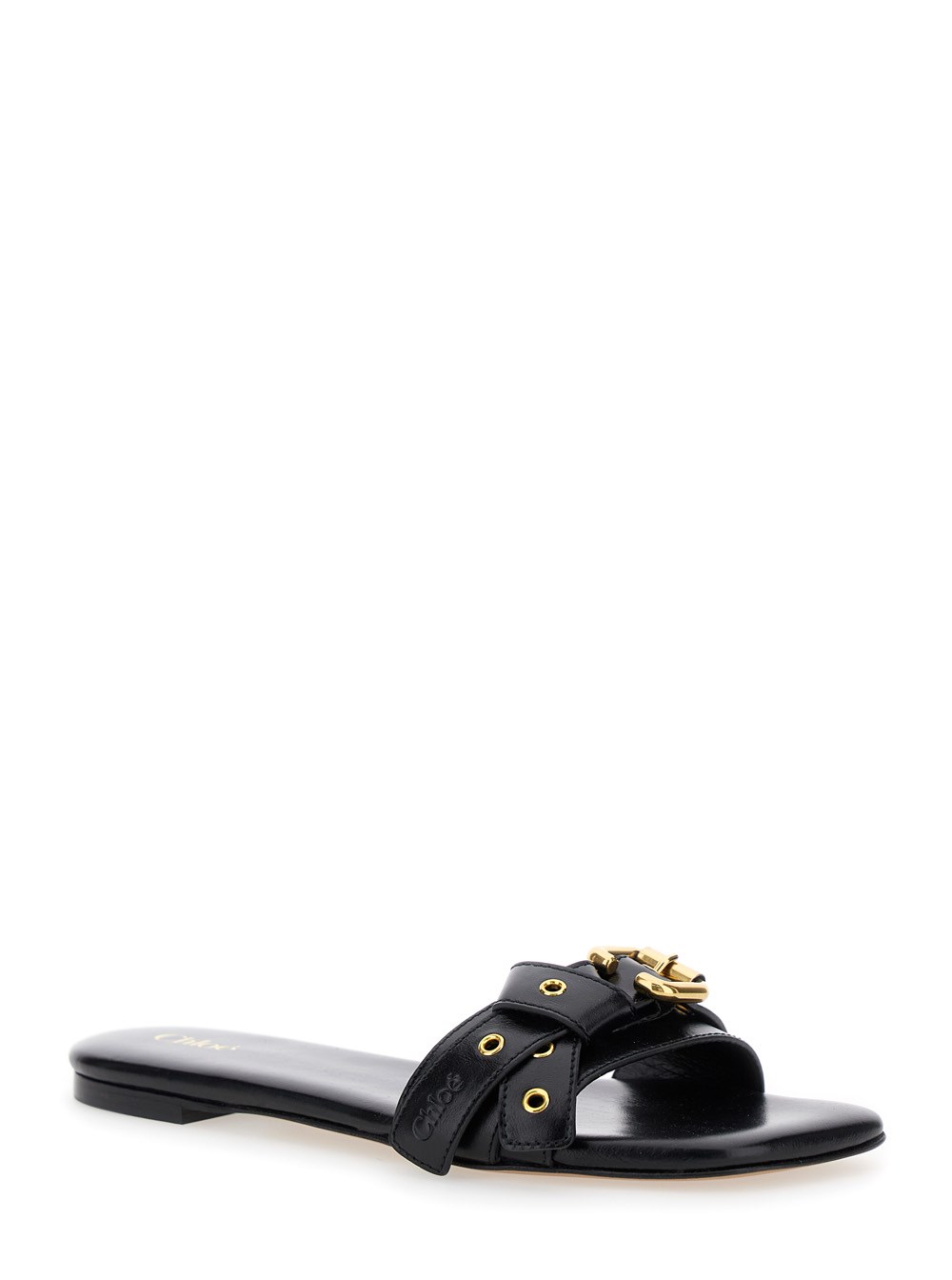 Chloé Sandali Slip-On 'Mae' con Logo Impresso sulla Soletta in Pelle Neri Donna, view 2
