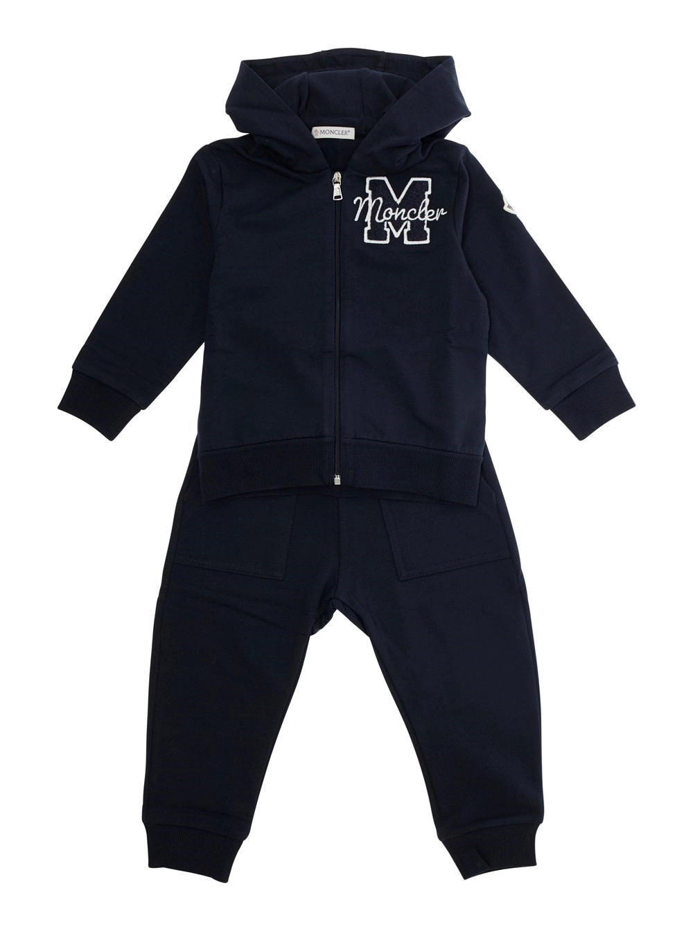 Moncler kids Ensemble Felpa + Pantaloni con Patch Logo in Cotone Blu Baby