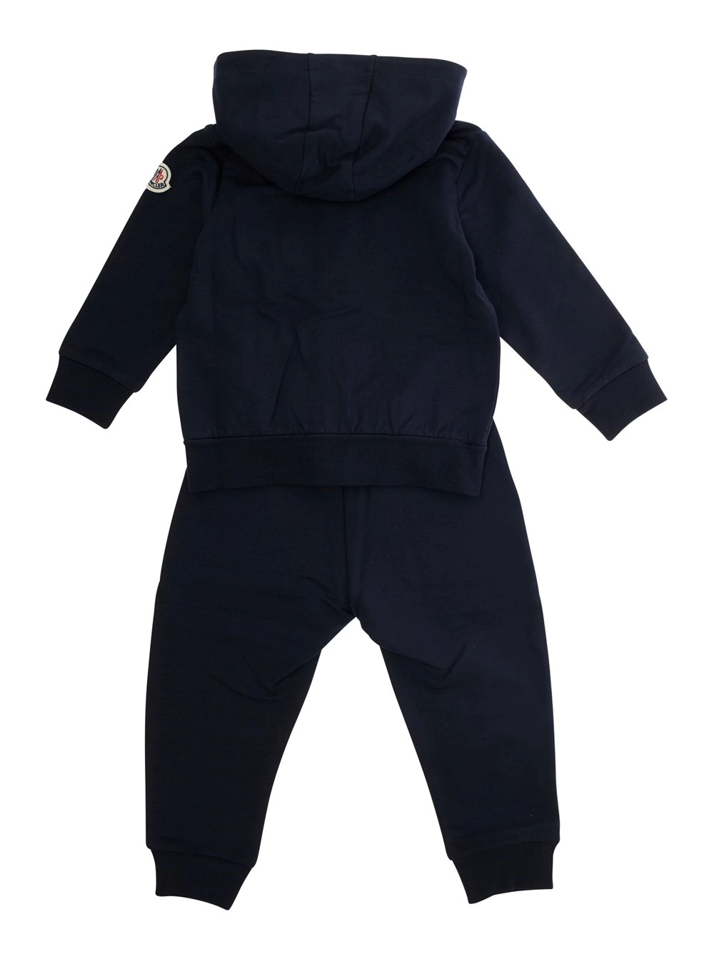 Moncler kids Ensemble Felpa + Pantaloni con Patch Logo in Cotone Blu Baby, view 2