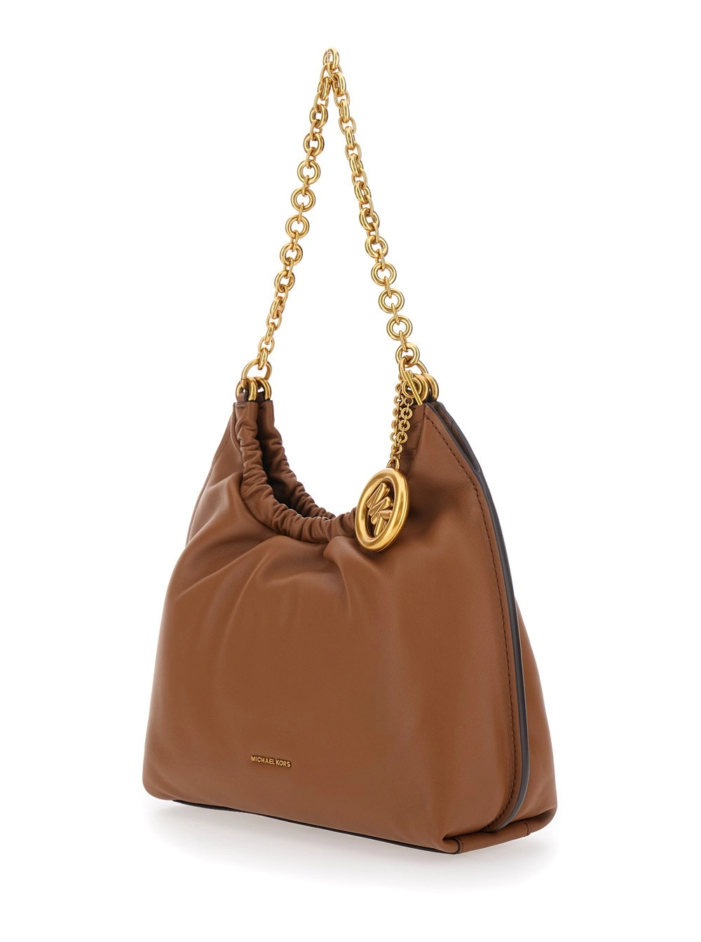 Michael michael kors Borsa a spalla 'Indie Piccola' con tracolla con catena e placca logo sul fronte in pelle marrone donna, view 2