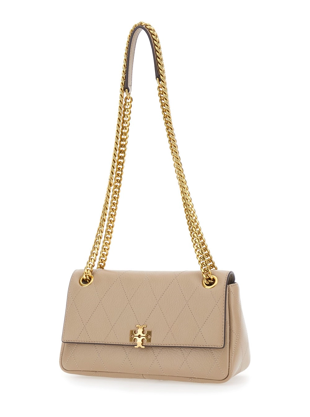 Tory Burch Borsa a Tracolla 'Charlie' con Tracolla a Catena e Placca Logo sul Fronte in Pelle Scamosciata Trapuntata Grigia Donna, view 2