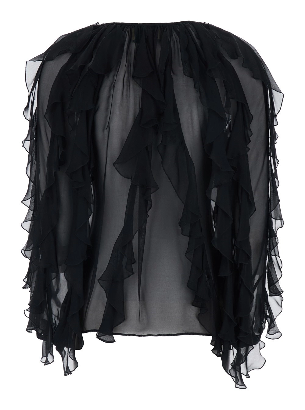 Momonì Blusa 'Canela' con Scollo a V e Design con Ruches in Viscosa e Seta Nera Donna, view 2