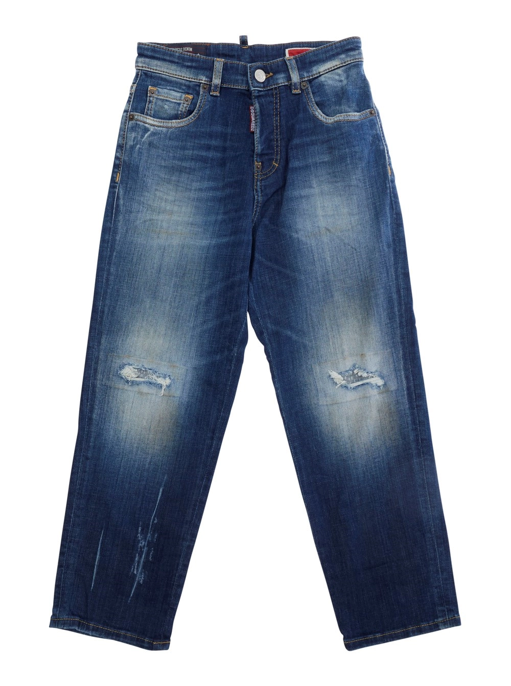Dsquared2 kids Jeans con dettagli strappati sul fronte e patch logo sul retro in denim blu bambino