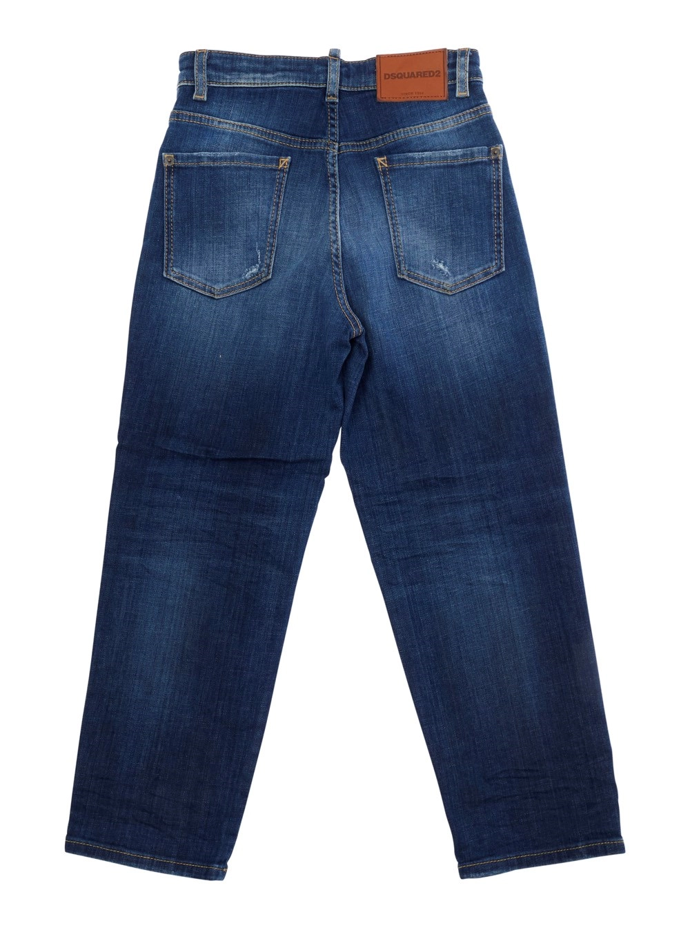 Dsquared2 kids Jeans con dettagli strappati sul fronte e patch logo sul retro in denim blu bambino, view 2
